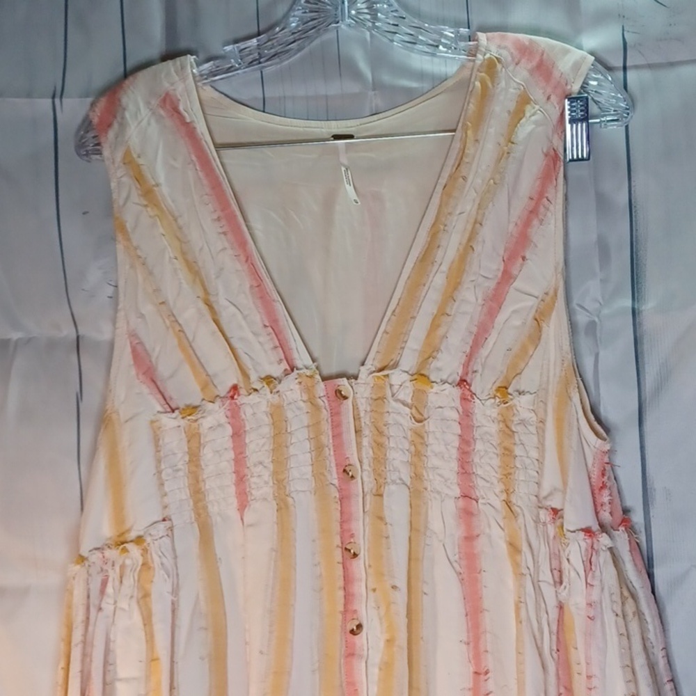 Free People Do it Again Pink & Orange Stripe mini boho hippie dress - Picture 2 of 9